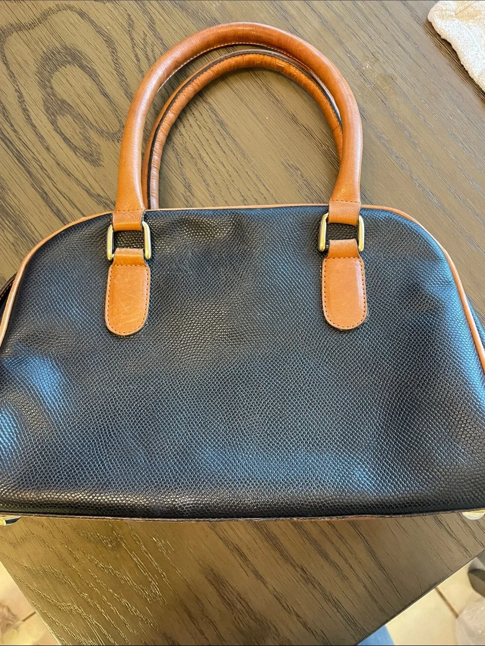 Boots n Bags leather Black Satchel with Tan Handles - Timeless Women's Handbag